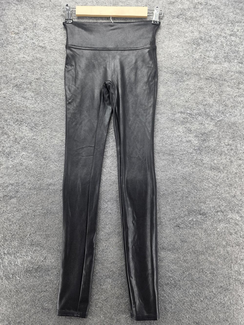 Spanx Faux Leather Leggings Womens Extra Small Black High Rise Shaping Pull On
